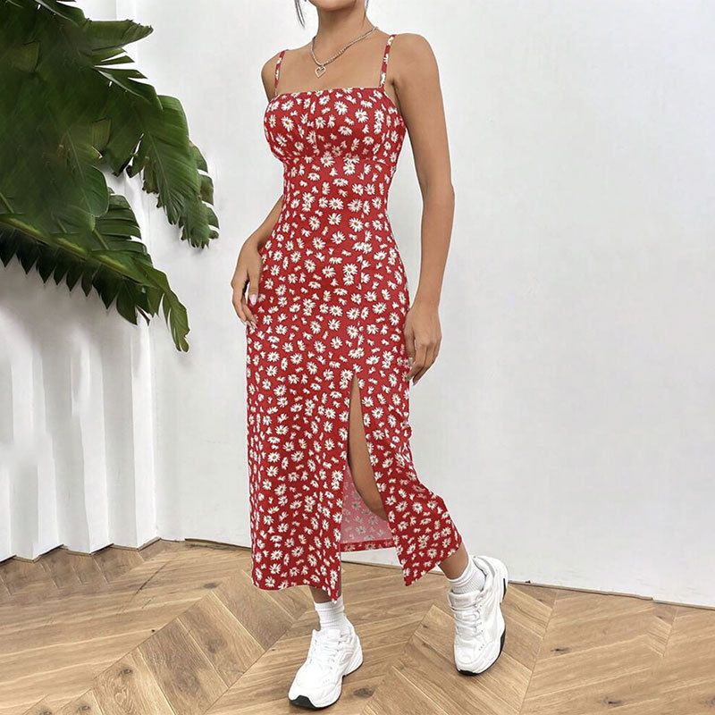 Cross-Border Bestseller 2026 Amazon European and American Printed Spaghetti Strap Dress Slim Fit Long Dress New Floral French-Style Slit Dress Cross-Border Bestseller 2026 Amazon European and American Printed Spaghetti Strap Dress Slim Fit Long Dress New Floral French-Style Slit Dress
