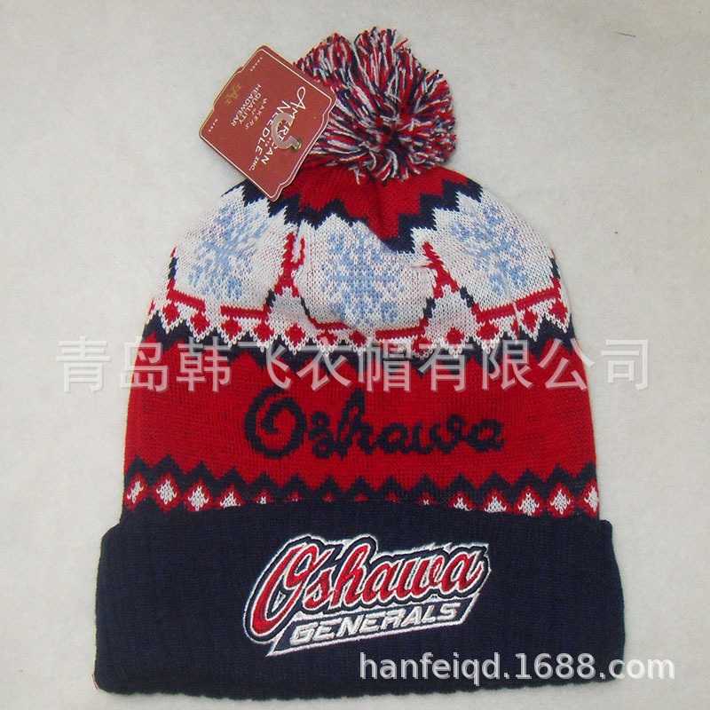 100%出口 加工订制冷帽 电脑提花编织帽子雪花帽子