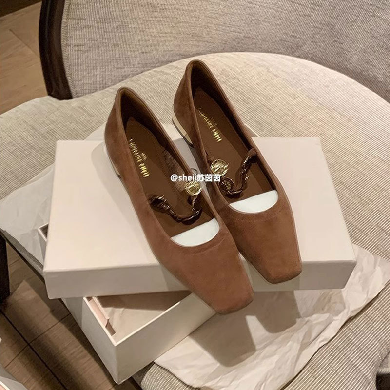 La misma chica Jiangnan de Su Yinyin ~ Otoño cabeza cuadrada pequeña moneda de oro fondo plano Mary Jane zapatos individuales mujer zapatos Duobao viaje