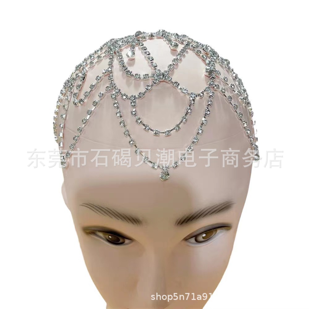 Nuevos accesorios transfronterizos de lujo populares personalizados de múltiples capas de agua gota frente Cadena de rendimiento europeo y americano mostrar accesorios para el cabello de diamante completo