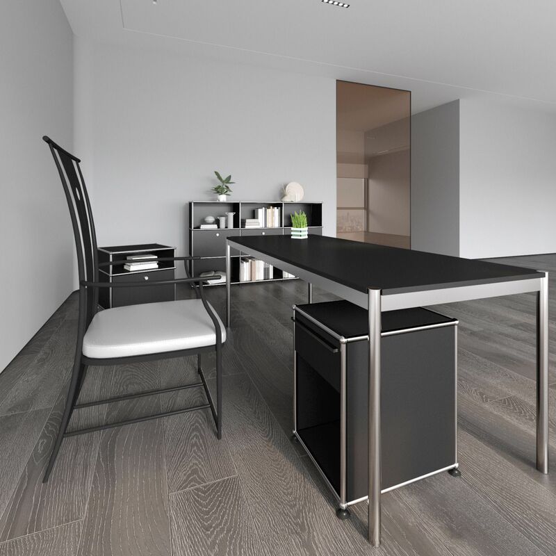 Medieval-Style File Cabinet, Slate Desk, Bauhaus Stainless Steel Rectangular Conference Table, Light Luxury Computer Office Desk and Chair