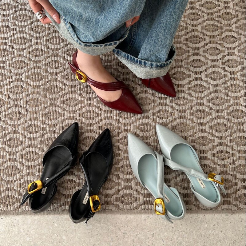 Dapaishow K026 Mary Jane French-Style Gentle and Elegant Sandals with Pointed Toe and Shallow Cut-Out Design for Women