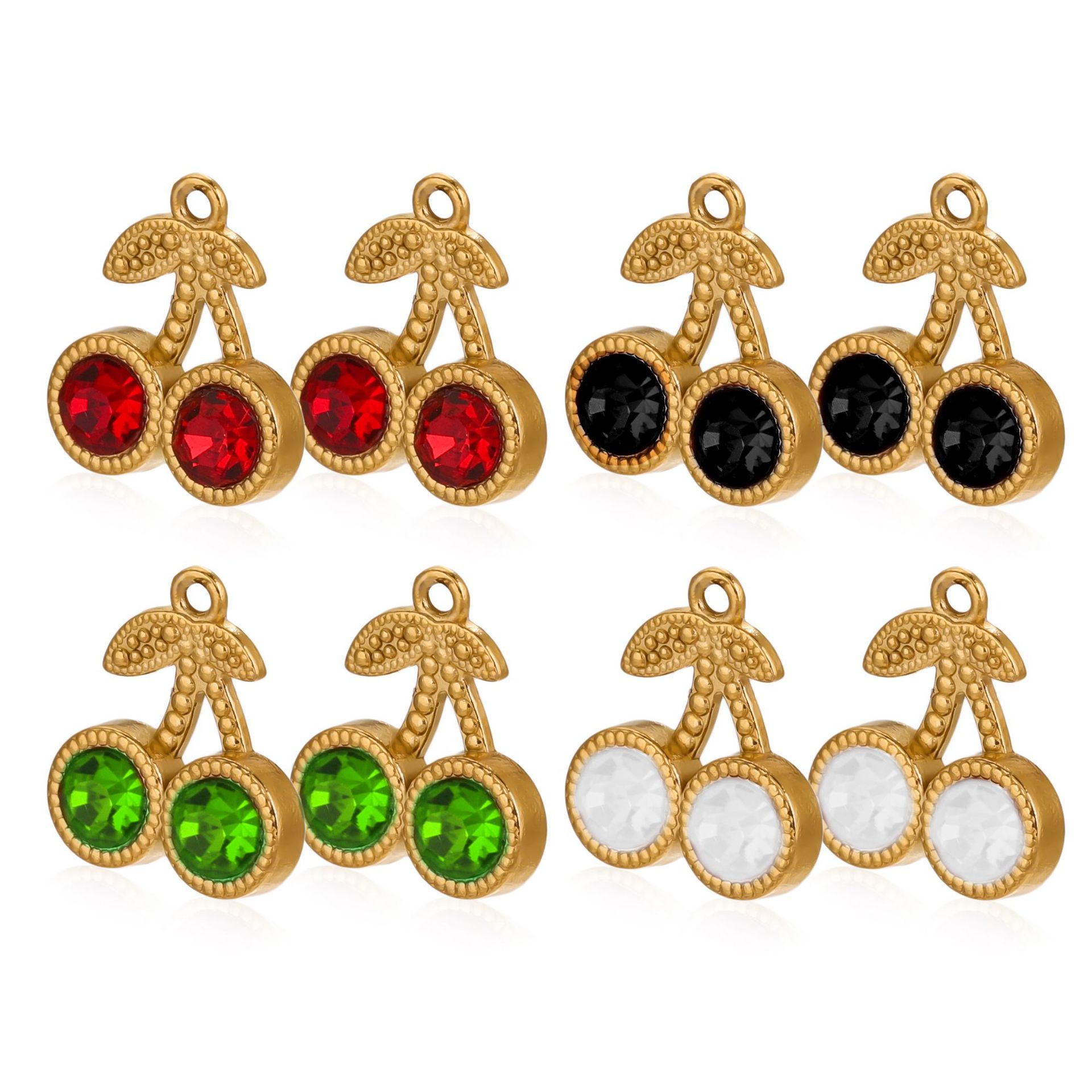 2g Weight PVD Coated Gold Plating Process 1 Piece 13.5*12mm 304 Stainless Steel PVD Coated Real Gold Plated Cherry Pendant DIY Jewelry Accessories