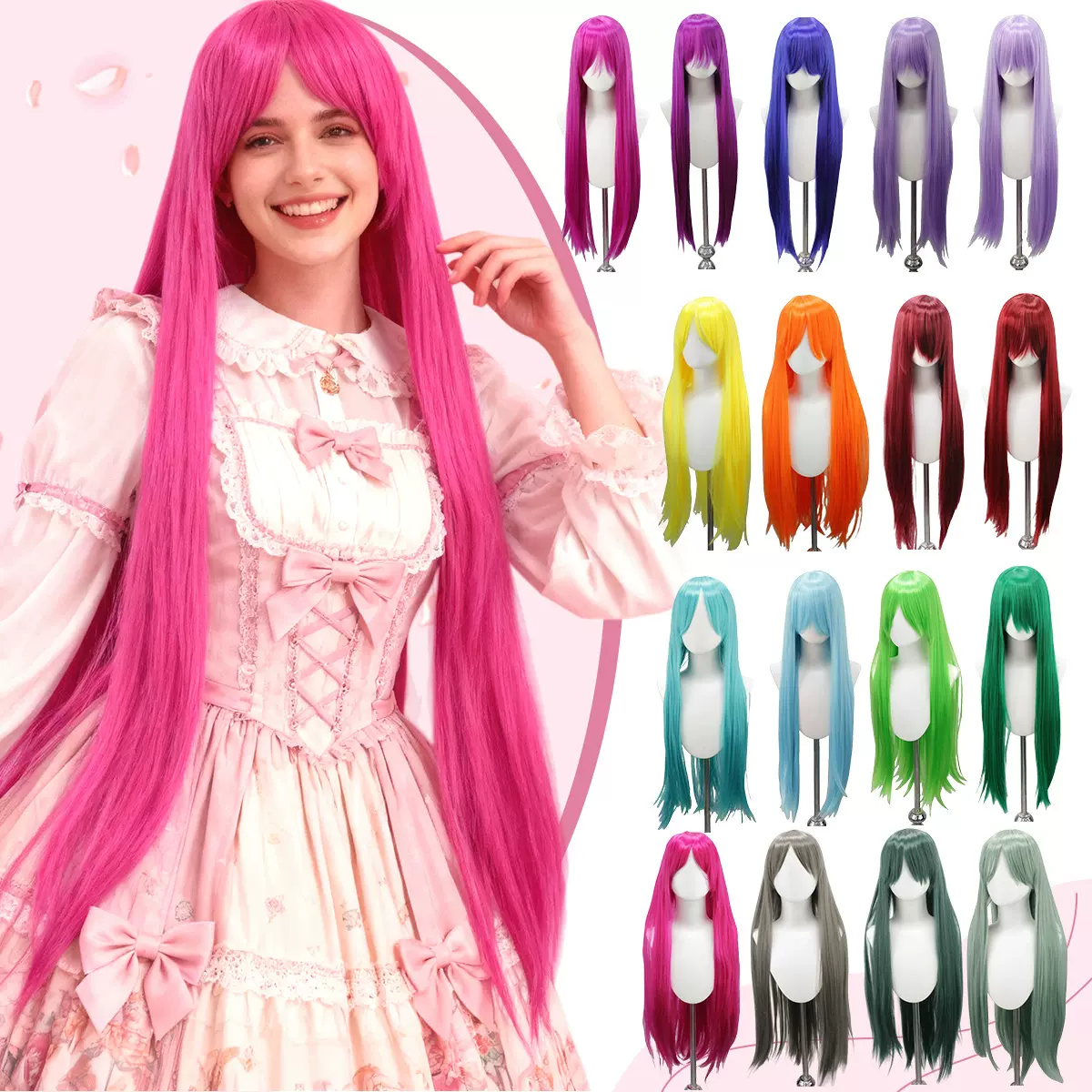 cos假发万用90CM彩色刘海长直发高温丝动漫假发