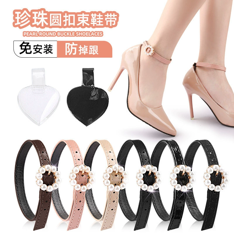 Туфли на высоких каблуках с шнурками круглые жемчужные пряжки