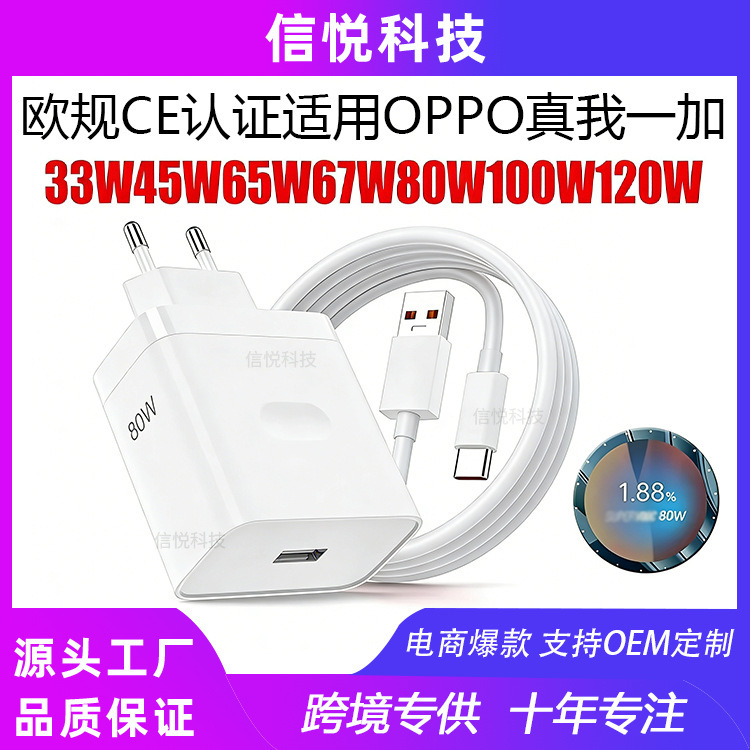 Cross-Border Exclusive Supply Suitable for Oppo, Oneplus, Realme, European Standard 33W, 45W, 65W, 67W, 80W, 100W, 120W Charger Heads
