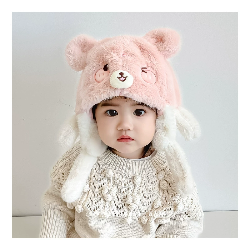 Children's demi-season cartoon windproof keep warm velvet hat for men and women to go out, increased thickness