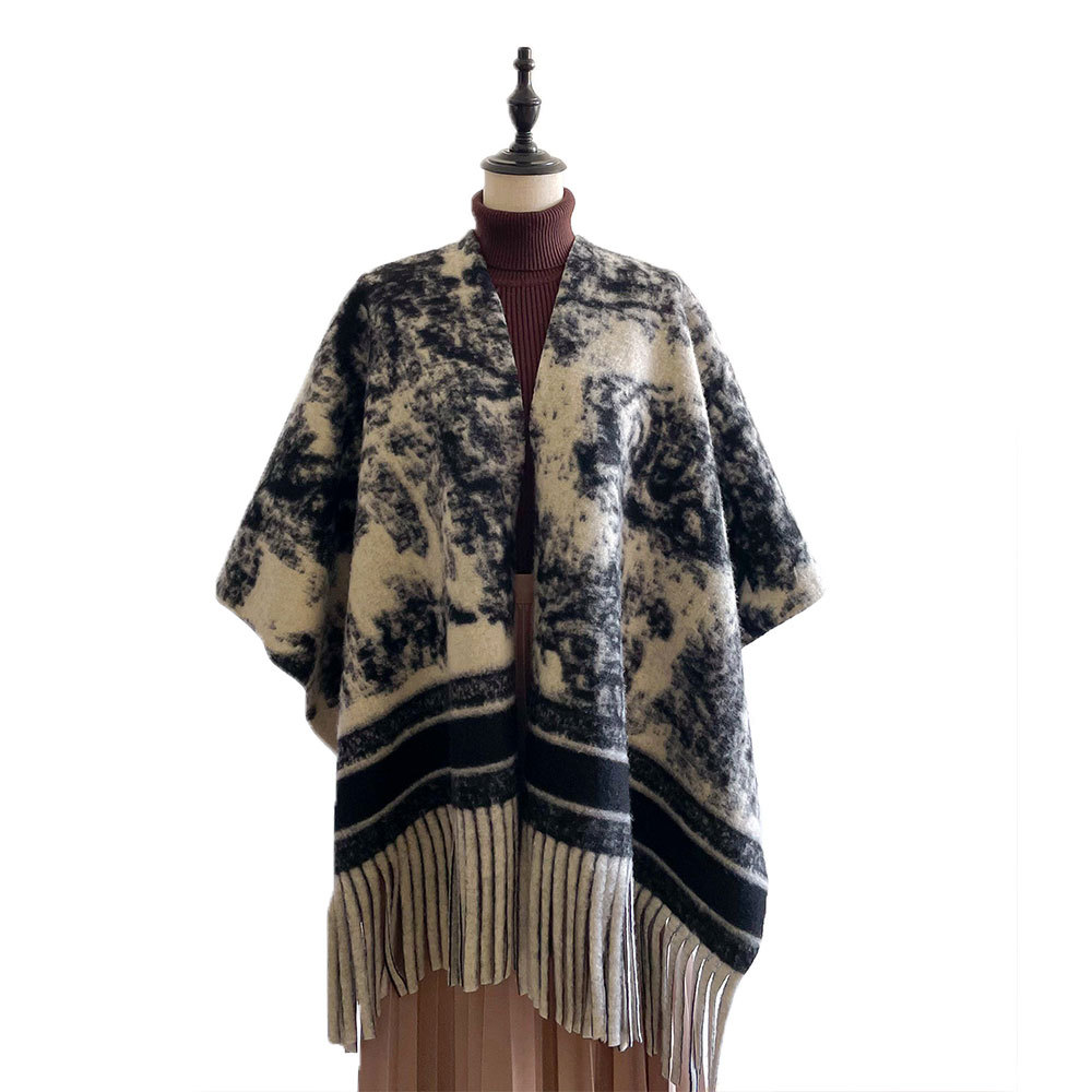 New shawl, travel outfit, large cape, and mesh red matching warm cashmere scarf_voghion.com