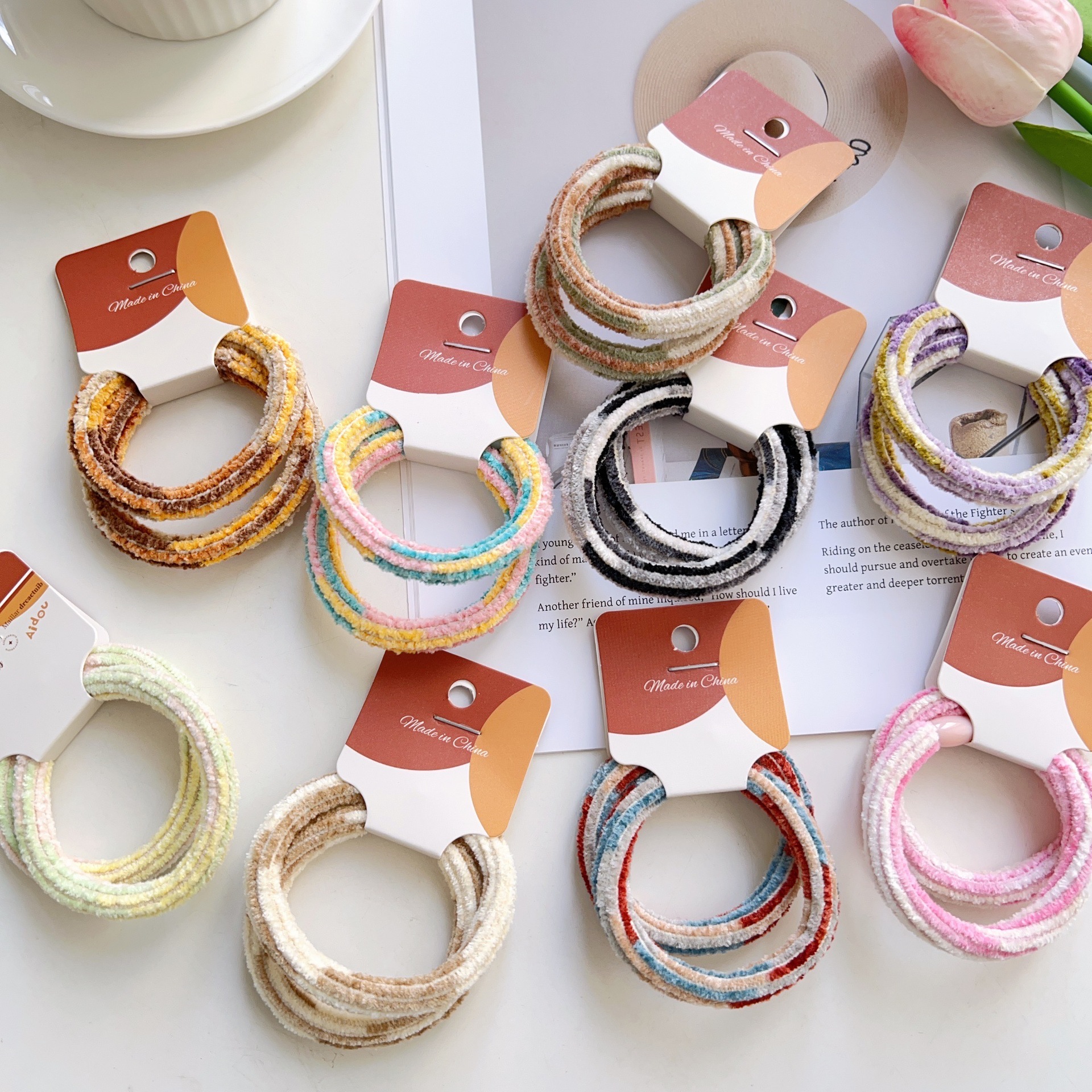 漸變絲絨頭繩橡皮筋女扎頭高彈力基礎扎頭髮頭飾發繩皮套發圈發繩