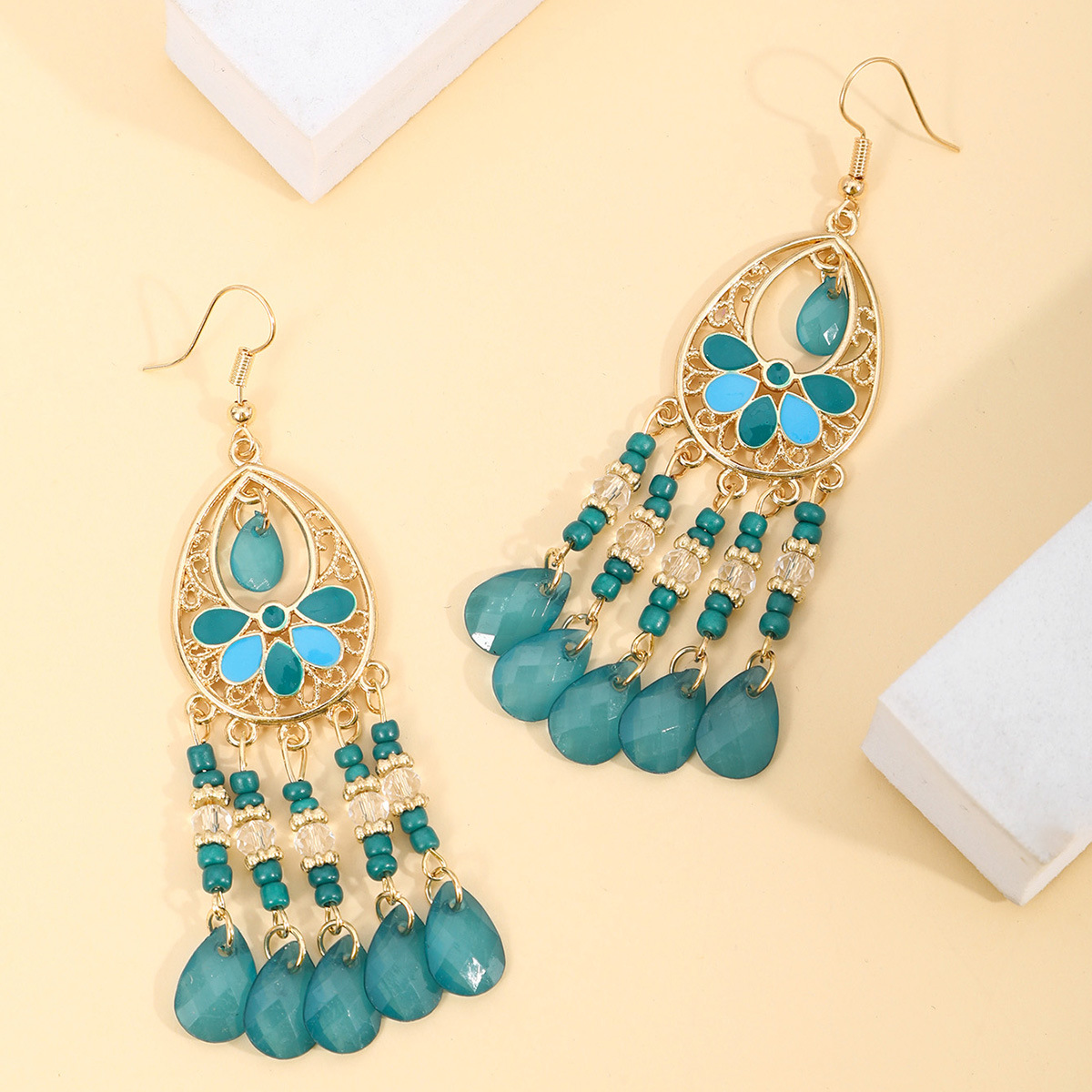 Bohemia transfronteriza Feng Shui arroz goteo pendientes de joyería personalidad largos pendientes al por mayor ligero moda exquisita