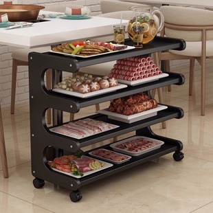 Mobile Dining Cart Multi-Functional Hot Pot Barbecue Restaurant Wheeled Vegetable Rack Commercial Restaurant Multi-Layer Storage Rack 2025 New Style