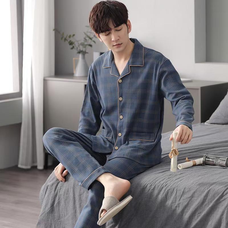 Men's Spring and Autumn Pajamas, Men's Long-Sleeved Trousers, Cardigans, Loose Large Size, Simple Casual Home Wear Suits That Can Be Worn Outside