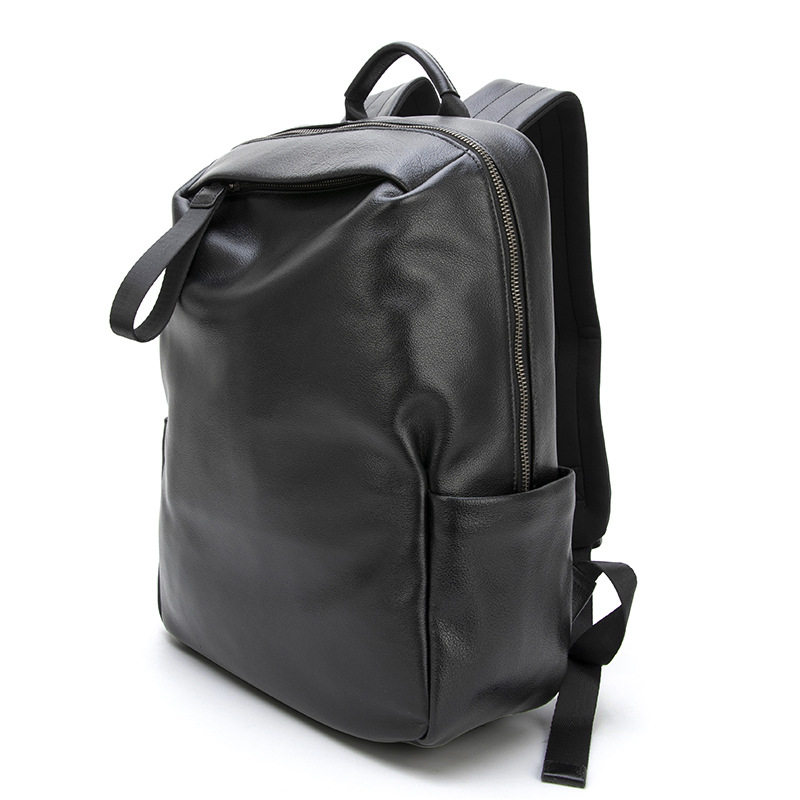 Ba lô nam da bò đầu lớp công sở đa năng, ngăn máy tính 14 inch, dung tích lớn đi công tác — Da Nappa màu đen, mô hình TOGO