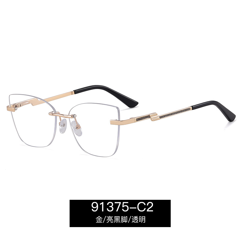 91375 nueva fábrica directa gafas sin montura para mujer marco óptico bisagra de resorte de metal pequeño hada sin maquillaje