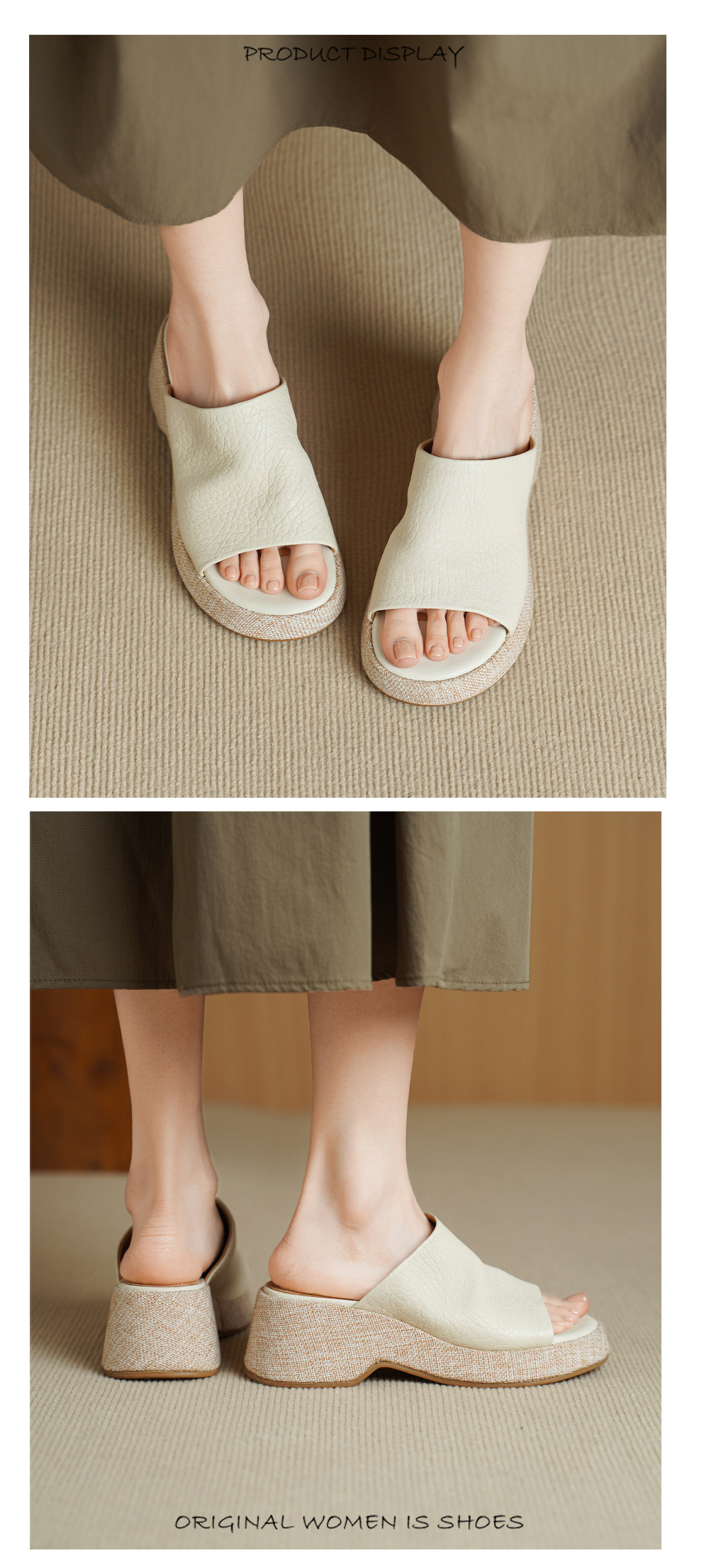 Sandal nữ da cừu gót xuồng hở mũi quai ngang đế dày — Xám voi chi tiết 7
