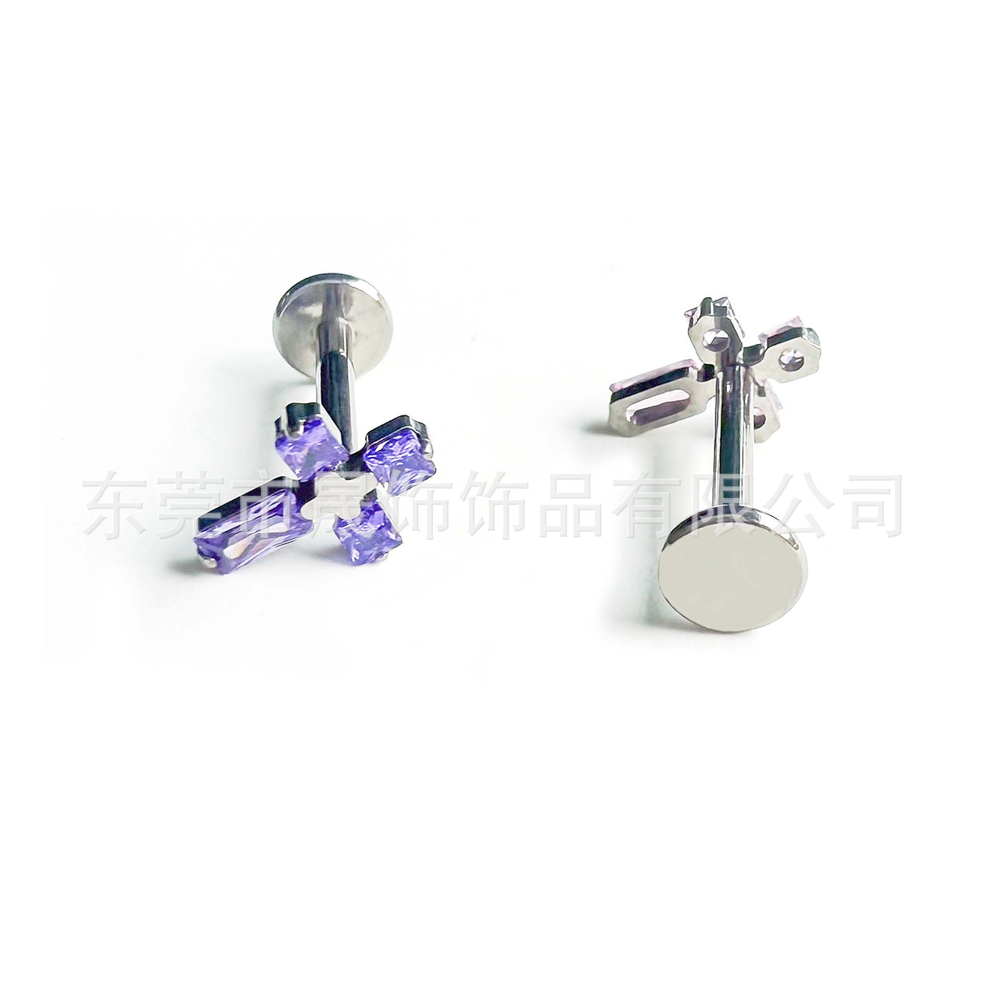 F136 Titanium 方糖 Cross 超闪5A Cubic Zirconia G23 Implant Grade Titanium Ear Stud Labret Stud 植入级 Piercing 替换头