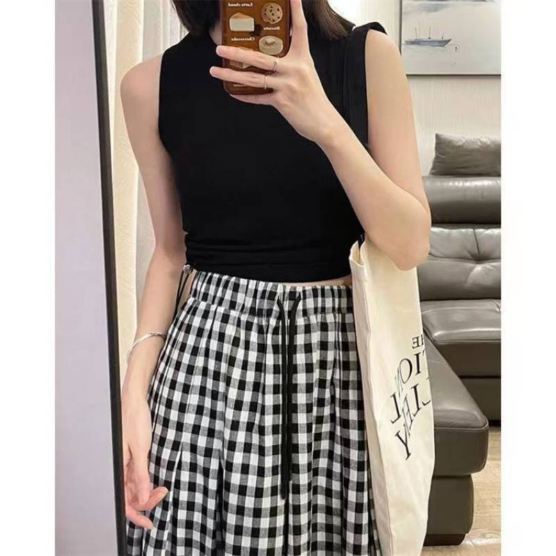 女性用カジュアルスタイルワイドレッグパンツスカート、春夏薄手ニッチ洋ナシ型痩身9点パンツ、小柄な人向けストレートパンツ|undefined