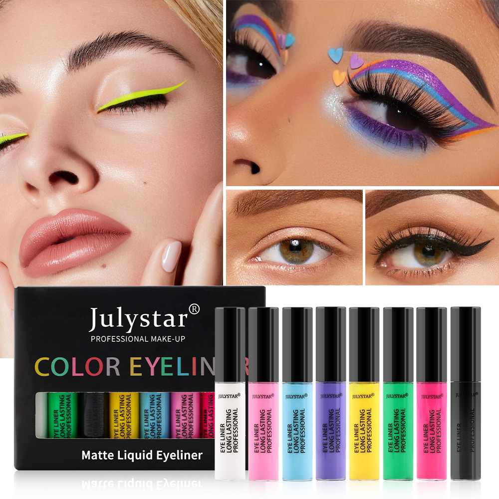 julystar Southeast Asia Foreign Trade Cool Black Eyeliner Liquid Pen Cross-border Europe and America Waterproof Colored Eyeliner Pen Set Wholesale undefined