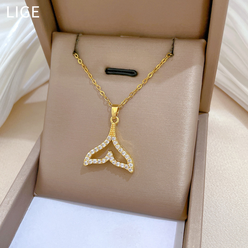 Zircon Fish Tail Necklace Elegant Gorgeous Full Diamond Jewellery_voghion.com