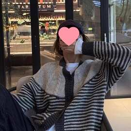 深秋初冬穿搭撞色条纹加厚开衫毛衣外套女秋冬奶慵懒针织上衣