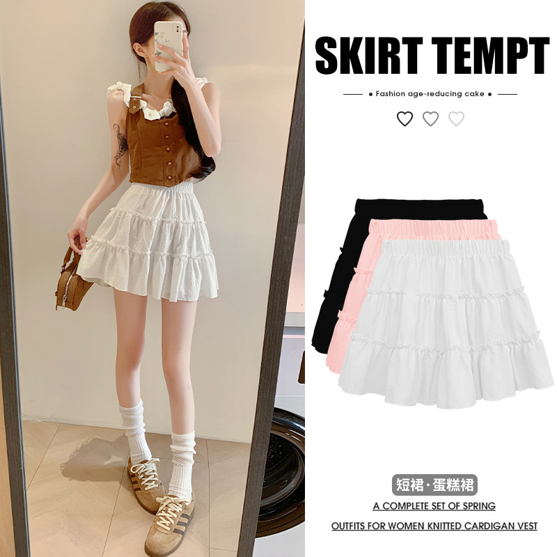 Ballet-style white tiered mini skirt for women, new spring and summer style, slimming, petite, A-line skirt.