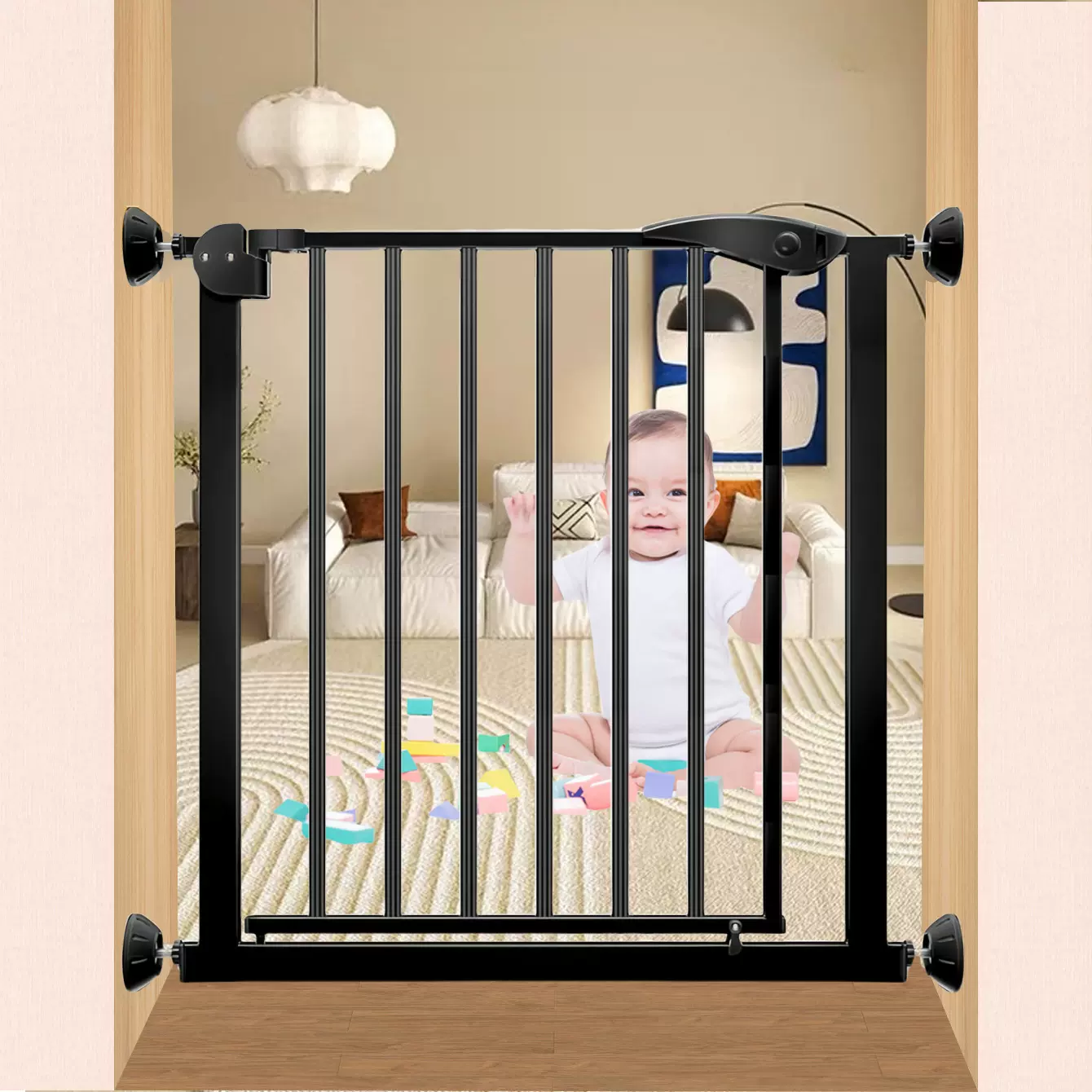 楼梯口防护栏厨房厕所婴童免打孔安全门栏围栏宠物栅栏门双重锁