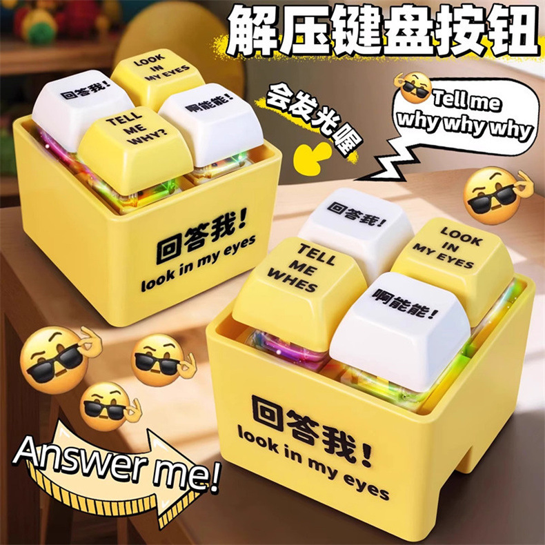 Popular Answer Me Voice Pendant Luminous Keychain Decompression Button Pronunciation Toy Office Fun and Funny