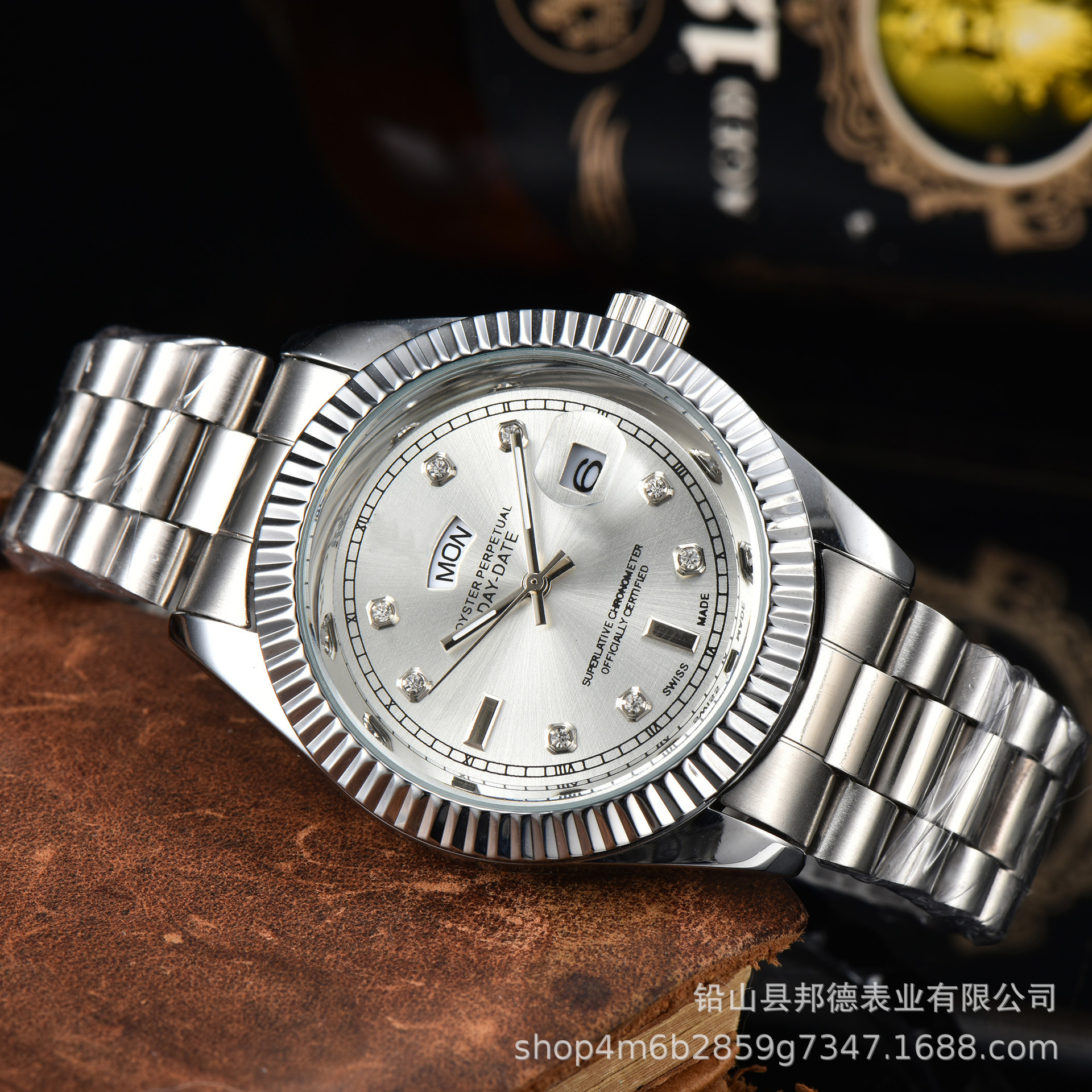 批发新款速卖通外贸劳牌时尚手日志新双历钻面男士石英手表