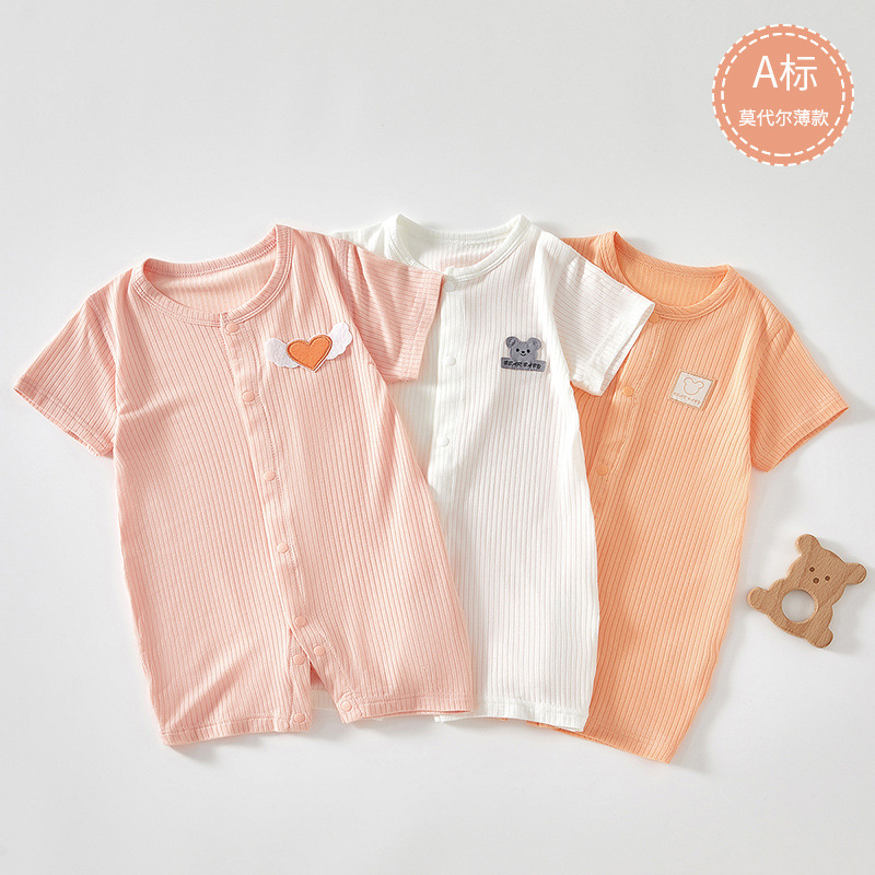 Baby Clothes Summer Thin Modal Boneless Single-breasted Short-sleeved Men's and Women's Baby Climbing Clothes Infant Jumpsuit