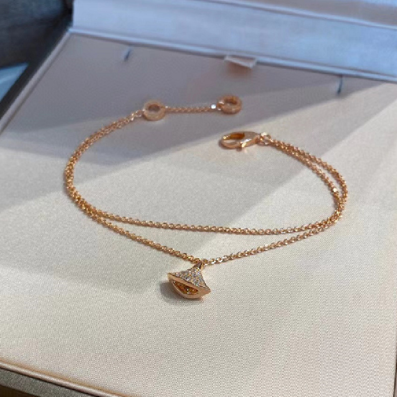 Full Diamond Small Skirt Bracelet Women's Rose Gold Plating Group Set Elegant White Gold Fan-shaped Double Chain Bracelet All-match Fashion