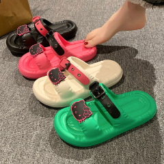 EVA厚軟底拖鞋女 夏季卡通沙灘外穿涼拖小個子踩屎感一字涼拖批發