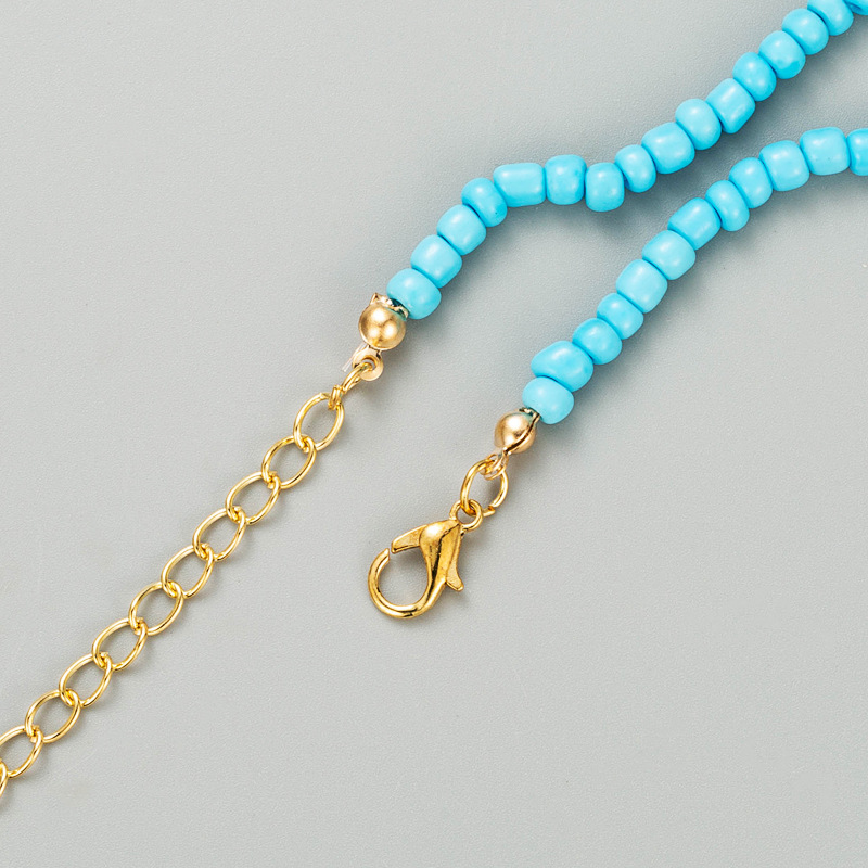 Böhmische Blaue Reisperlen Perlen Geometrische Kurze Halskette Accessoires Damen display picture 6