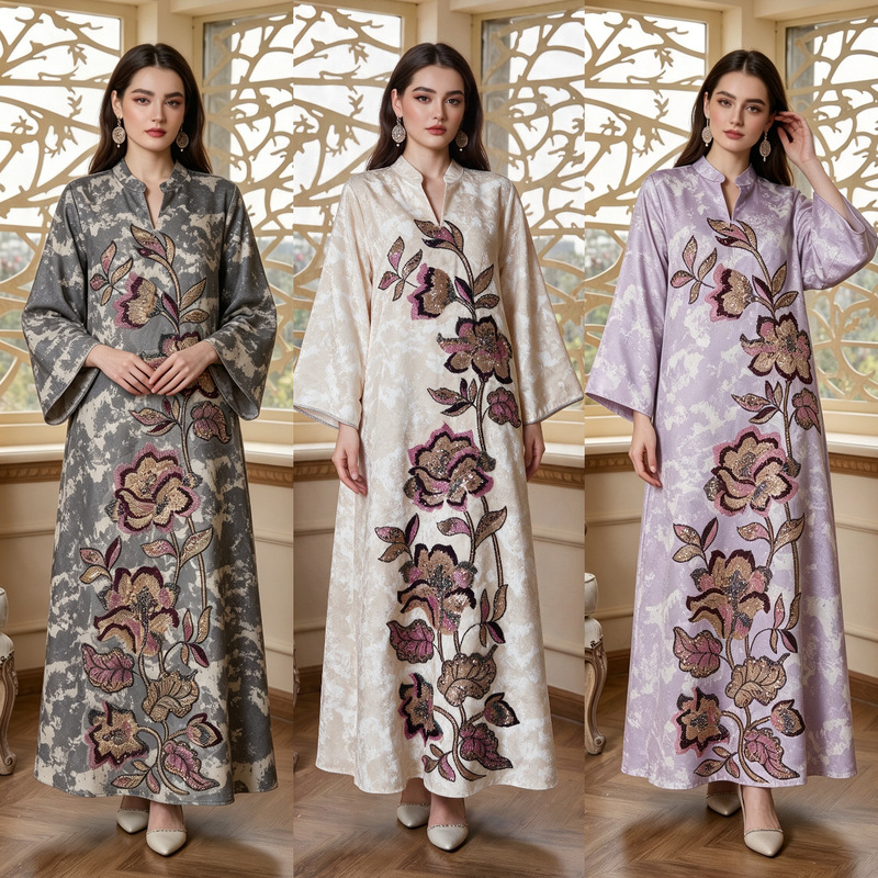 Factory new heavy embroidery long robe with stand-up collar, loose printed robe, cross-border women's clothing, multi-color in-stock wholesale Factory new heavy embroidery long robe with stand-up collar, loose printed robe, cross-border women's clothing, multi-color in-stock wholesale