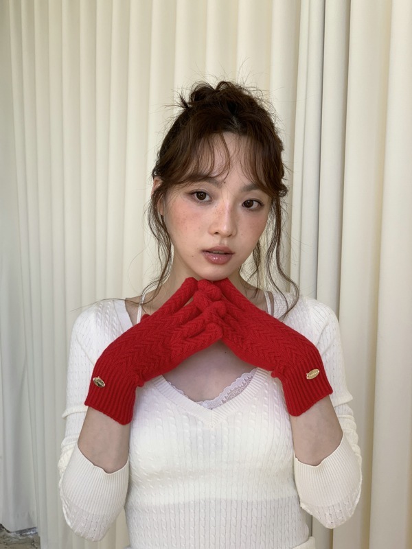 日韩系纯色手套女冬季毛线针织八字麻花秋冬骑车触屏漏手指手套|undefined