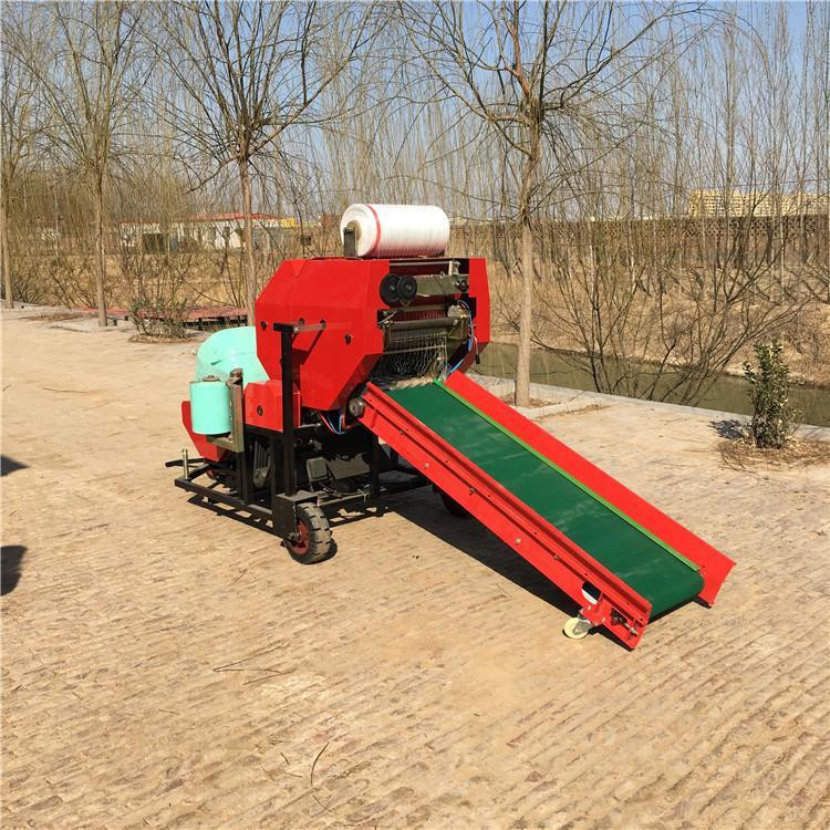 秸秆青贮圆捆打捆包膜一体机 三缸青储打包机 发酵草料固定压块机