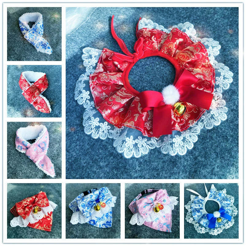 Новогодний шарф для домашних животных кошка теплый галстук на шею осенне-зимний котенок в китайском стиле новогодний нагрудник для домашних животных праздничное украшение