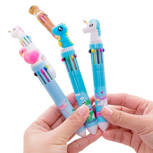 Wholesale Cartoon Head Ten Color Ballpoint Pens Flamingo Unicorn Dinosaur Graffiti Pen Student Graffiti Pen