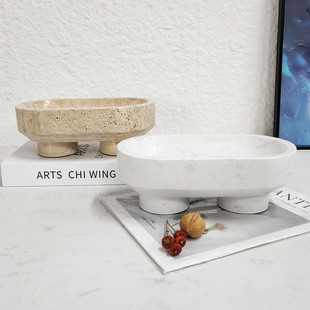 Quiet wind yellow hole marble tea table fruit plate snack plate home living room bedroom countertop tray decorative fruit plate