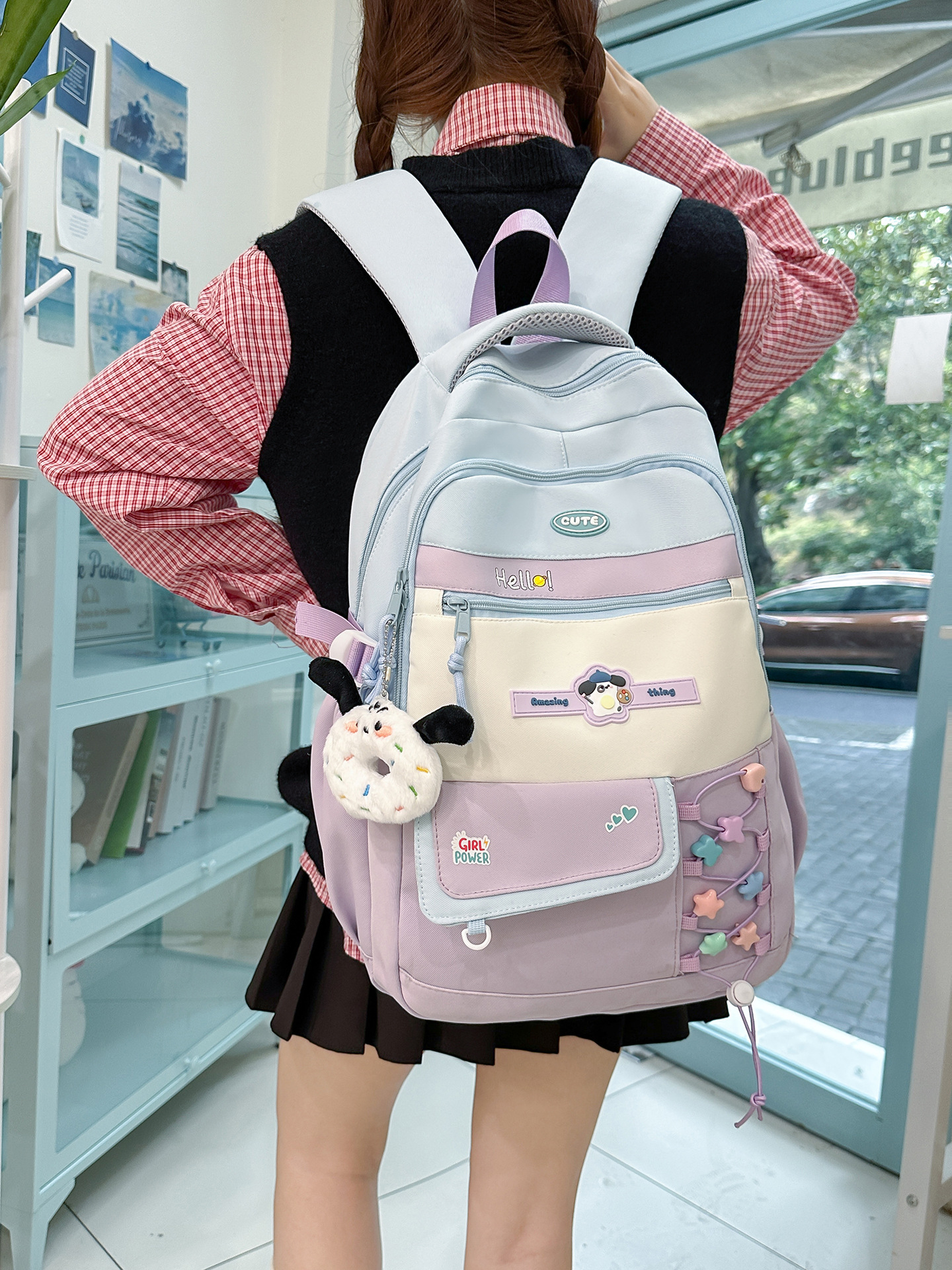 2026 New Korean-Style Student Schoolbag, College-Style Large-Capacity Backpack for Middle and High School Students, Dopamine Color-Blocking Backpack