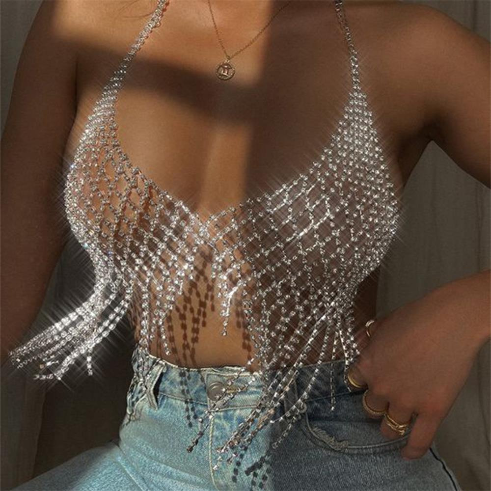Cross-border Bestselling European and American Chest Ornament Chain, Nightclub Beach Fashion Full Diamond Breast Chain, Sexy Bikini Fringe Body Chain