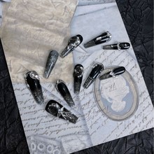 【黑纱】重工锆石亮黑超显白高雅气质十指流沙手工穿戴甲流麻美甲