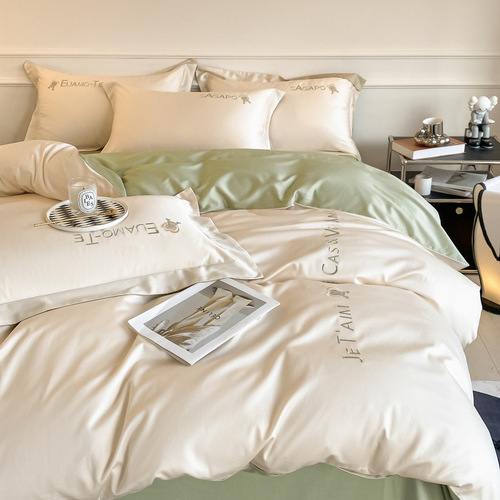 A-class 180-count Xinjiang long-staple cotton four-piece set, luxury 100% pure cotton, bare sleep all-cotton simple embroidery duvet cover and bed skirt