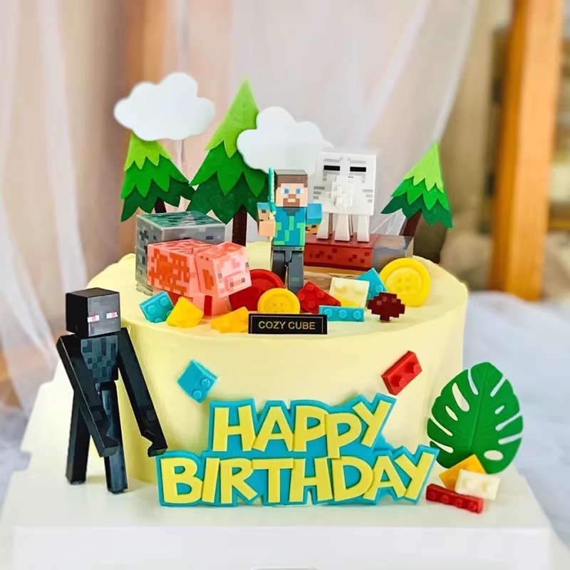 Mi decoración de pastel mundial el tema del cumpleaños del niño bricolaje juguetes de montaje de bloques de construcción el tema del juego de disfraces