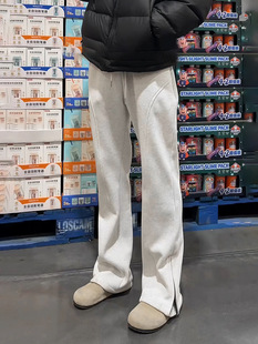 White floral gray scimitar sweatpants men's spring and autumn American style side zipper flared trousers straight mitered casual trousers