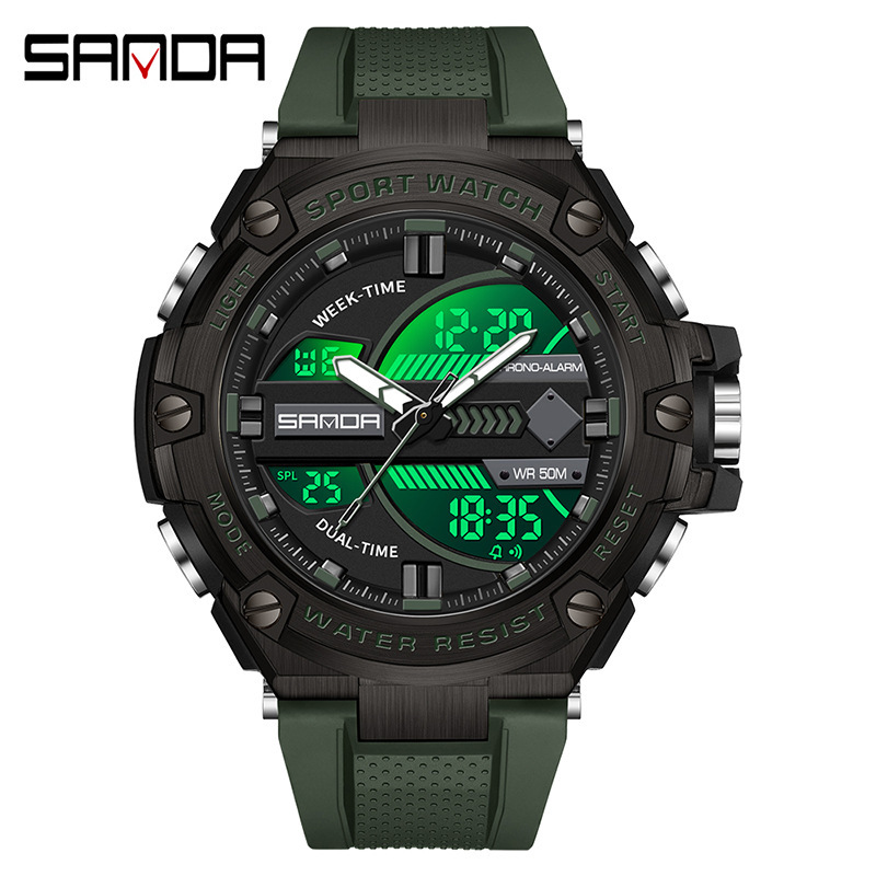 SANDA 3185 nuevos hombres electrónicos reloj de moda deportes al aire libre luminoso impermeable reloj despertador