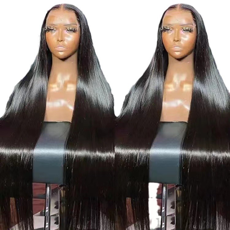 Transfronterizo Amazon wigs encaje delantero cabello liso de longitud media peluca moda natural realista cubierta de fibra química