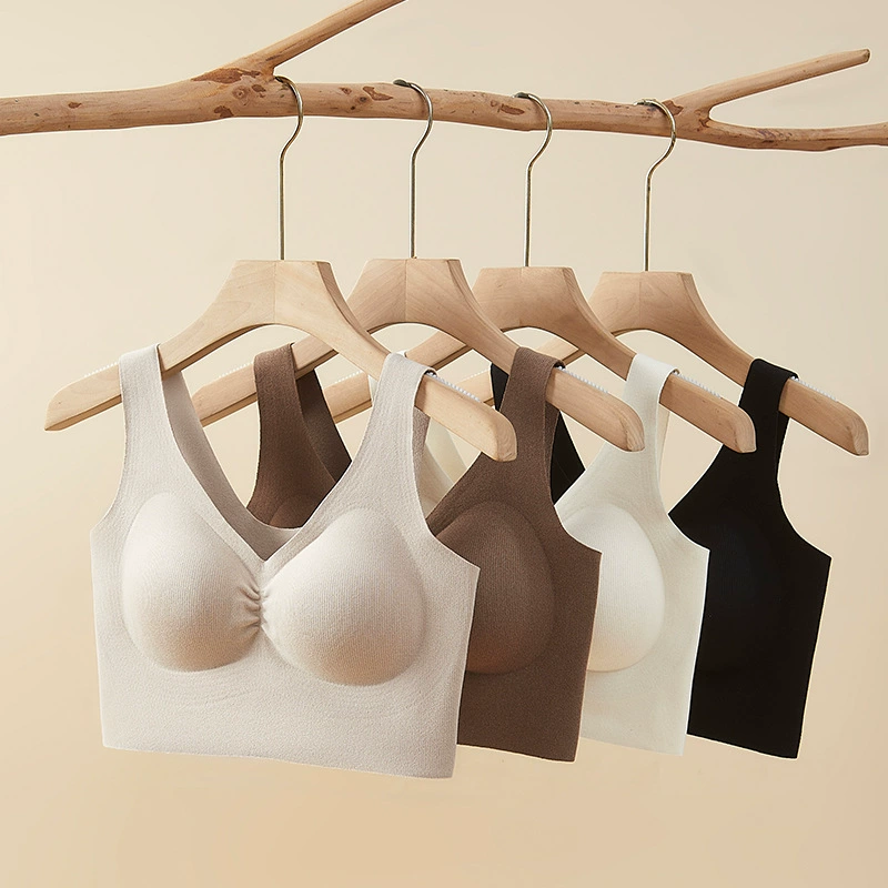 Double-sided velvet underwear, tank top, demi-season top with cups, keep warm wireless bra, bra top