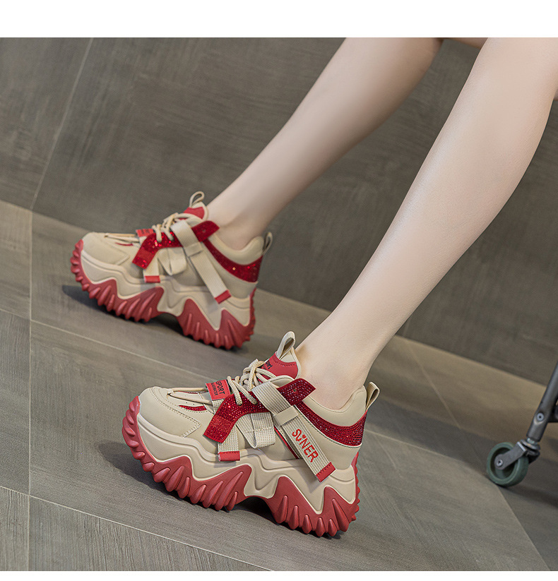 Giày sneaker nữ chunky đế dày phong cách retro, tăng chiều cao — Xám lông cừu 5013-1, Be lông cừu 5013-1, Be một lớp 5013, Đỏ lông cừu 5013-1 chi tiết 20