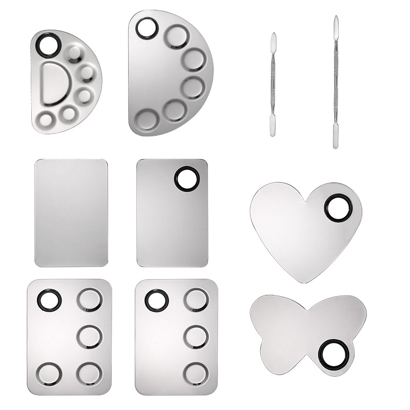 Paleta de maquillaje de acero inoxidable, paleta de maquillaje, base de maquillaje líquida, lápiz labial líquido con barra mezcladora de colores, paleta de maquillador