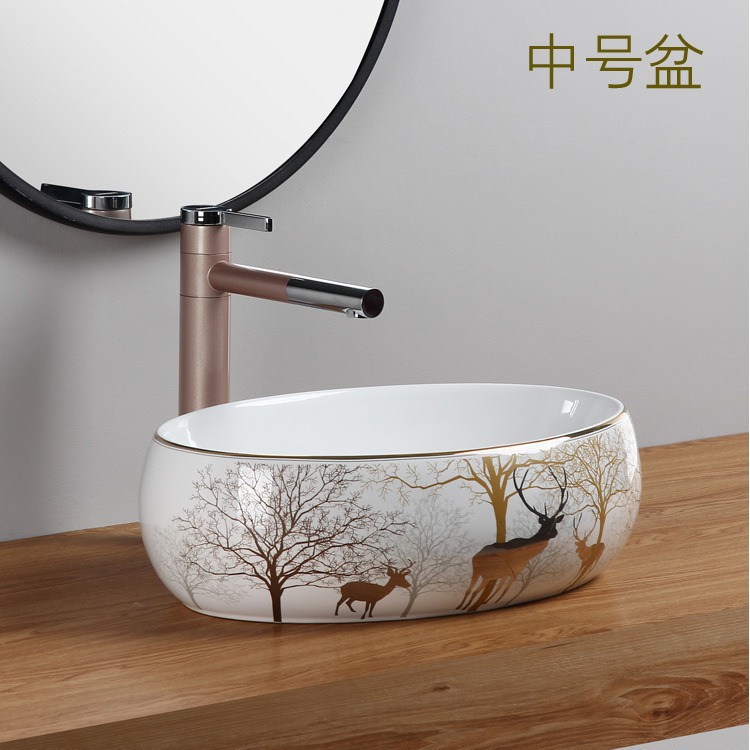 Mesa redonda cuenca balcón cuadrado lavabo de cerámica lavabo de color lavabo de oro Cuenca del arte